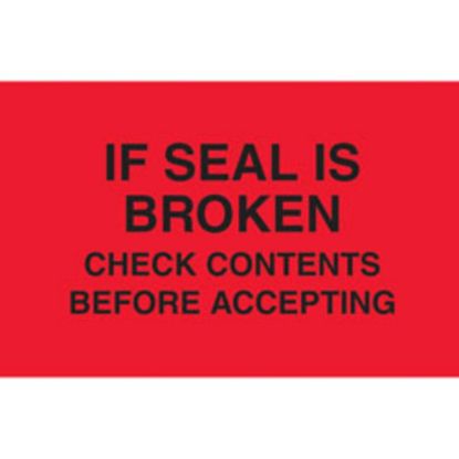 Picture of Tape Logic Preprinted Pallet Protection Labels, DL3171, 5in x 3in, "If Seal Is Broken Check Contents," Fluorescent Red, Roll Of 500