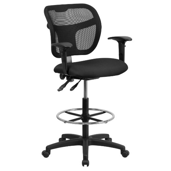 Picture of Flash Furniture Mesh Mid-Back Drafting Chair With Back Height Adjustment And Adjustable Arms, Black