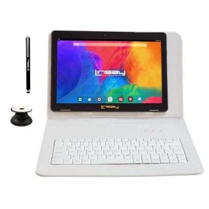 Picture of Linsay F10IPS Tablet, 10.1in Screen, 2GB Memory, 64GB Storage, Android 13, White Crocodile Keyboard