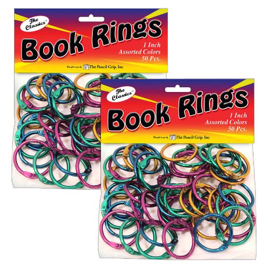 Picture of The Pencil Grip Book Rings, 1in, Assorted, 50 Rings Per Pack, Set Of 2 Packs