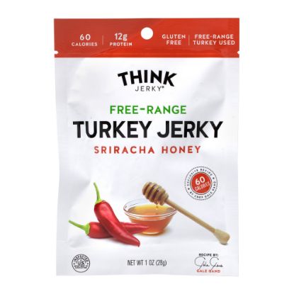 Picture of Think Jerky Sriracha Honey Turkey Jerky, 1 Oz, Pack Of 12 Pouches