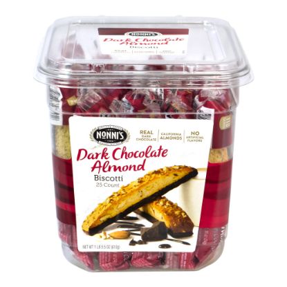 Picture of Nonnis Dark Chocolate Almond Biscotti, 0.86 Oz, Tub Of 25 Biscotti