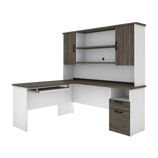 Picture of Bestar Norma 71inW L-Shaped Corner Desk With Hutch, Walnut Gray/White