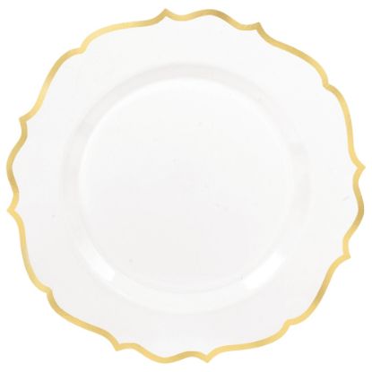 Picture of Amscan Ornate Premium Plastic Plates With Trim, 7-3/4in, White/Gold, Pack Of 20 Plates