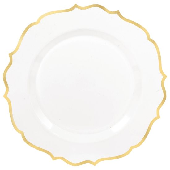 Picture of Amscan Ornate Premium Plastic Plates With Trim, 7-3/4in, White/Gold, Pack Of 20 Plates