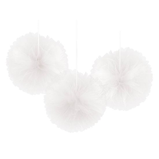 Picture of Amscan Fluffy Decorations, 12in x 12in, White, Pack Of 3 Decorations