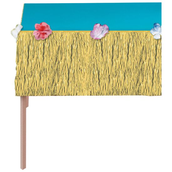 Picture of Amscan Summer Luau Natural Mini Grass Table Skirts, 15in x 9ft, Gold, Pack Of 2 Skirts