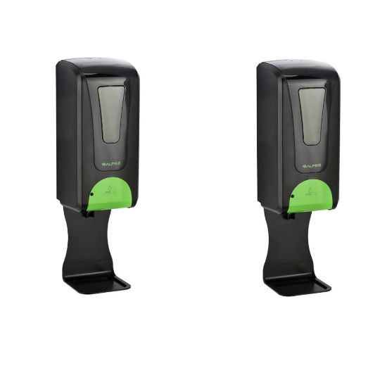 Picture of Alpine Industries 1200 mL Wall Mount Automatic Foam Hand Sanitizer Dispensers With Drip Trays, Black, Pack Of 2 Dispensers