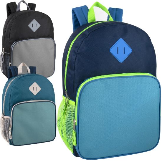 Picture of Trailmaker 2-Tone Backpacks, Black/Blue/Green, Pack Of 24 Backpacks