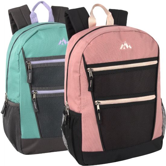 Picture of Trailmaker 2-Tone Multi-Pocket Backpacks, Pink/Black/Green/Gray, Pack Of 24 Backpacks