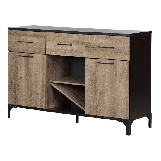 Picture of South Shore Valet Buffet 57inW With Wine Storage, Weathered Oak/Ebony