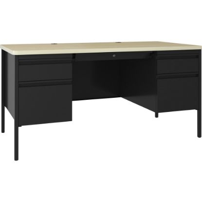 Picture of Lorell Fortress 63inW Double-Pedestal Teachers Computer Desk, Black Maple