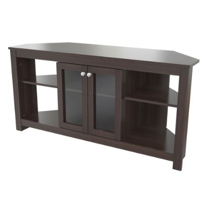 Picture of Inval Corner TV Stand With Glass Doors For 60in TVs, 24-1/4inH x 49-1/8inW x 16-1/8inD, Espresso