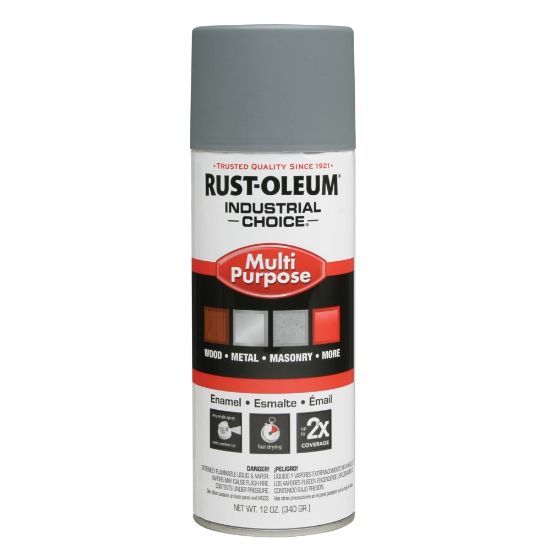 Picture of Rust-Oleum Industrial Choice 1600 System Multi-Purpose Enamel Spray Primer, 12 Oz, Flat Gray, Case Of 6 Cans