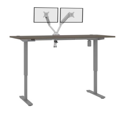 Picture of Bestar Upstand Electric 72inW Standing Desk With Dual Monitor Arm, Bark Gray