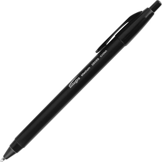 Picture of Integra Triangular Barrel Retractable Ballpnt Pens - Medium Pen Point - Black - Black Plastic Barrel - 12 / Dozen