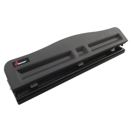 Picture of SKILCRAFT Light-Duty 3-Hole Punch, 10-Sheet Capacity, Black/Metallic (AbilityOne 7520-01-620-3827)