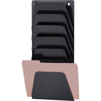 Picture of OIC 7 Compartment Wall File Holder - 7 Compartment(s) - 22.4in Height x 9.5in Width x 2.9in Depth - Wall Mountable - Black - Plastic - 7 / Each