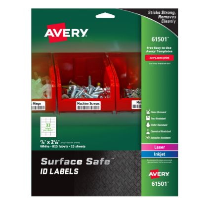 Picture of Avery Surface Safe ID Labels, 7/8in x 2 5/8in, White, Pack Of 825 Labels