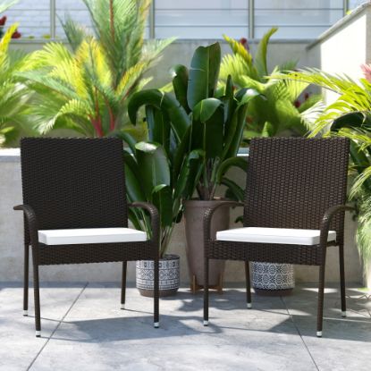 Picture of Flash Furniture Maxim Stackable Indoor/Outdoor Wicker Dining Chairs With Padded Seat Cushions, Espresso/Cream, Set Of 2 Chairs