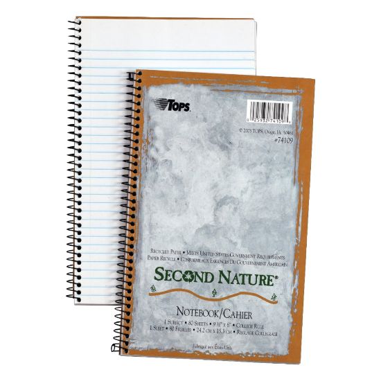 Picture of TOPS Second Nature 100% Recycled Perforated Notebook, 6in x 9 1/2in, 1 Subject, College Ruled, 40 Sheets, White