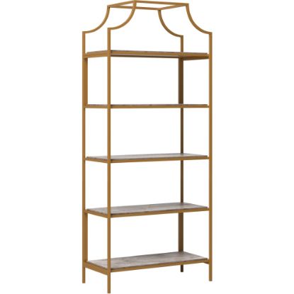 Picture of Sauder International Lux 71inH 5-Shelf Bookcase, Deco Stone/Satin Gold