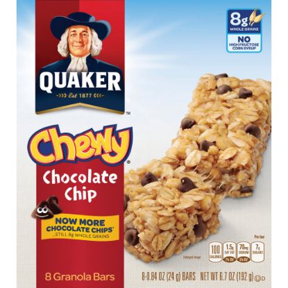 Picture of Quaker Oats Chocolate Chip Chewy Granola Bars - Individually Wrapped - Chocolate Chip - 6.70 oz - 8 / Box