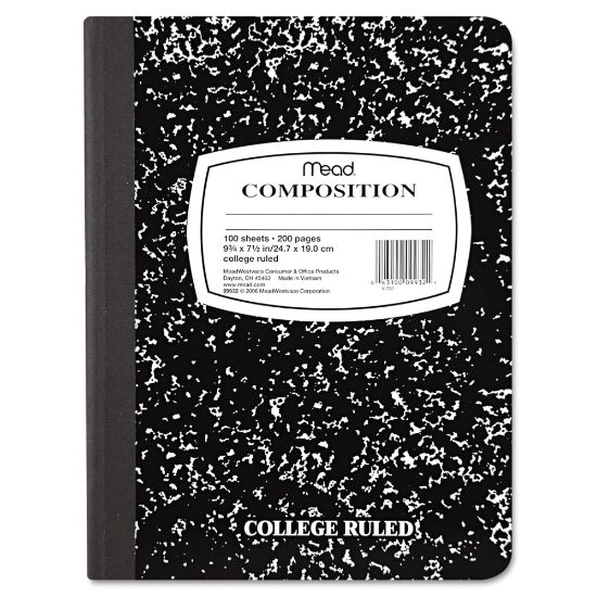 Picture of Mead Composition Book, 7-1/2in x 9-3/4in, 100 Sheets, Black Marble