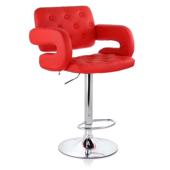 Picture of Elama Faux Leather Tufted Bar Stool, Red/Chrome