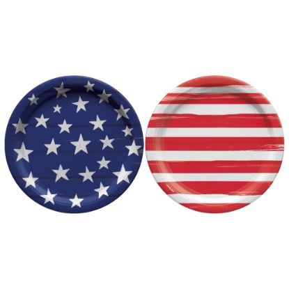 Picture of Amscan Painted Patriotic Round Paper Plates, 6-3/4in, Multicolor, 50 Plates Per Pack, Set Of 2 Packs