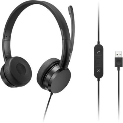 Picture of Lenovo USB-A Wired Stereo On-Ear Headset (with Control Box) - Stereo - USB Type A - Wired - 32 Ohm - 20 Hz - 20 kHz - On-ear, Over-the-head - Binaural - 5.91 ft Cable - Uni-directional Microphone - Black