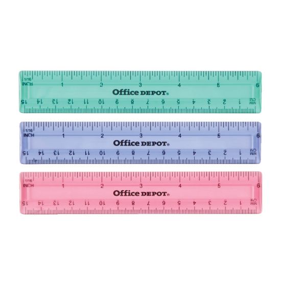 Picture of Office Depot Brand Plastic Ruler, 6in, Assorted Colors (No Color Choice)