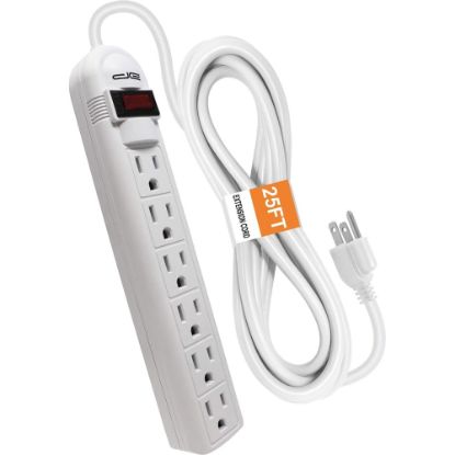 Picture of Digital Energy World 6-Outlet Surge Protector Power Strip with 25-Foot Cord (White) - 6 x AC Power - 1875 VA - 350 J - 120 V AC Input - 25 ft