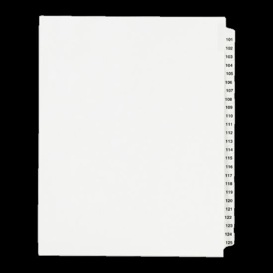 Picture of Avery Standard Unpunched Preprinted Reinforced Tab Dividers, 8.5in x11in, 20% Post-Consumer Material, White, Tabs Printed 101-125, Pack of 25