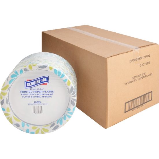 Picture of Genuine Joe Printed Paper Plates - 125 / Pack - Disposable - Assorted - 500 / Carton