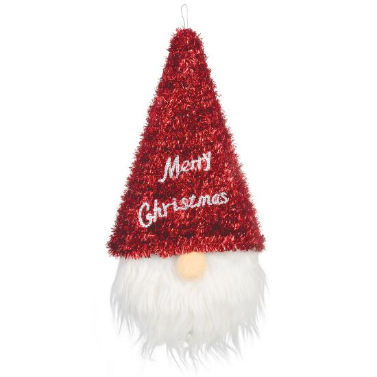 Picture of Amscan 244231 Christmas 3D Deluxe Tinsel Santa Gnomes, 15-1/4inH x 9-1/2inW x 3inD, Red, Set Of 2 Gnomes