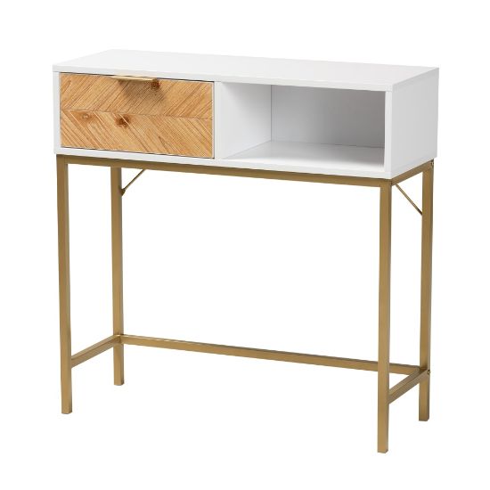 Picture of Baxton Studio Giona Modern And Contemporary Console Table, 31-3/4inH x 31-1/2inW x 11-13/16inD, Oak Brown/White/Gold