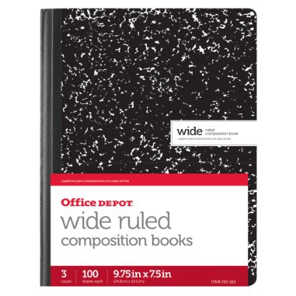 Picture of Office Depot Brand Composition Book, 7-1/2in x 9-3/4in, Wide Ruled, 100 Sheets, Black/White, Pack of 3