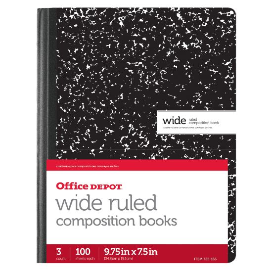 Picture of Office Depot Brand Composition Book, 7-1/2in x 9-3/4in, Wide Ruled, 100 Sheets, Black/White, Pack of 3