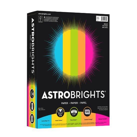 Picture of Neenah Astrobrights Bright Color Copy Paper, 1 Ream, Bright Assortment, Letter (8.5in x 11in), 500 Sheets Per Ream, 24 Lb, 94 Brightness