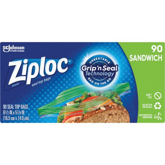 Picture of Ziploc Sandwich Bags, 5-7/8inx 6-1/2in, Clear, Box Of 90 Bags