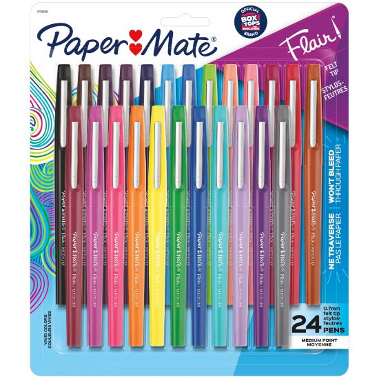 Picture of Paper Mate Flair Porous-Point Pens, Medium Point, 0.7 mm, Assorted Ink Colors, Pack Of 24 Pens