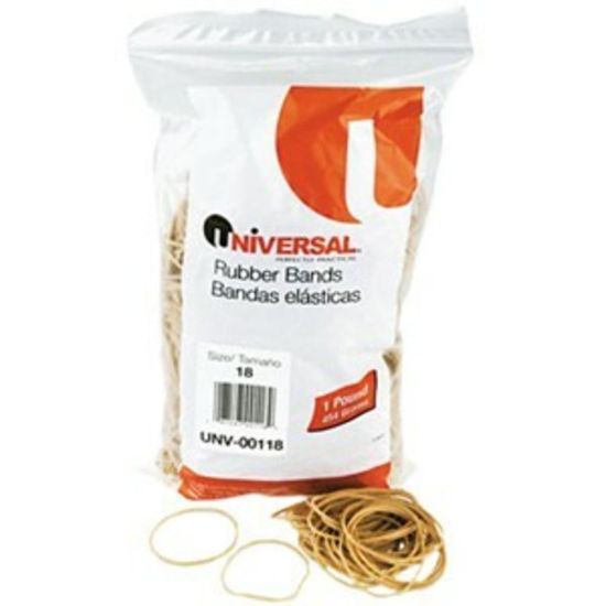 Picture of Universal 00118 Rubber Band - Size: #18 - 3in Length x 0.06in Width - 12lb/in - 1600 / Box - Rubber - Beige