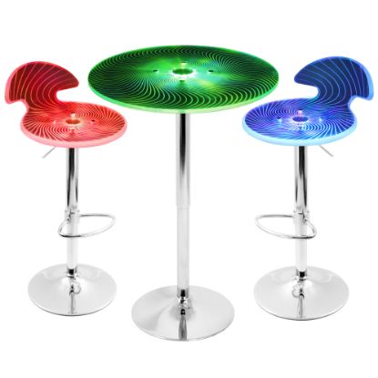 Picture of Lumisource Spyra Light-Up Multicolor Bar Table With 2 Multicolor Stools