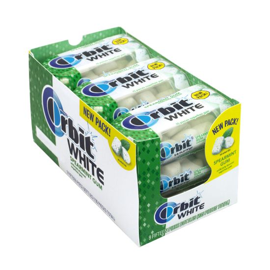 Picture of Orbit White Spearmint Sugar-Free Gum, 15 Pieces Per Pack, Box Of 9 Packs