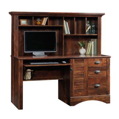 Picture of Sauder Harbor View 63inW Computer Desk With Hutch, Curado Cherry