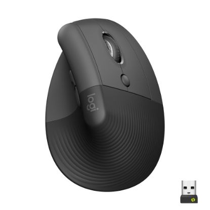 Picture of Logitech Lift Vertical Ergonomic Mouse, Graphite, Wireless, Quiet clicks