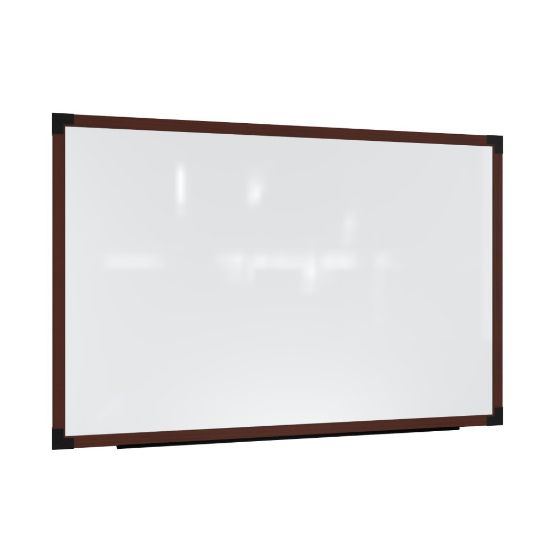 Picture of Ghent Prest Magnetic Dry-Erase Whiteboard, Porcelain, 50-1/4in x 74-1/4in, White, Carmel Oak Wood Frame