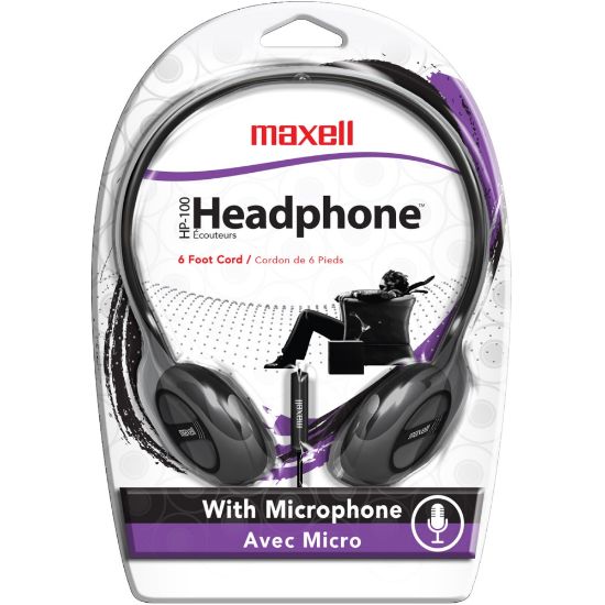 Picture of Maxell HP-100 On-Ear Headphones With Microphone, Black