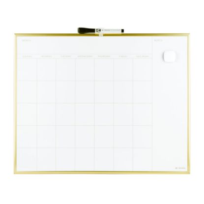 Picture of U Brands Magnetic Dry-Erase White Calendar Whiteboard, 16in x 20in, Steel Frame With Gold Finish